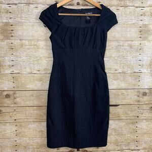 Bisou Bisou Cap Sleeve little solid black dress Coquette Preppy Goth Sz 4 Small